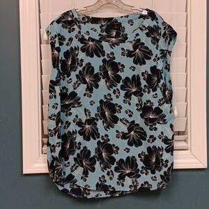 Ann Taylor Factory Blue and Black Floral Top